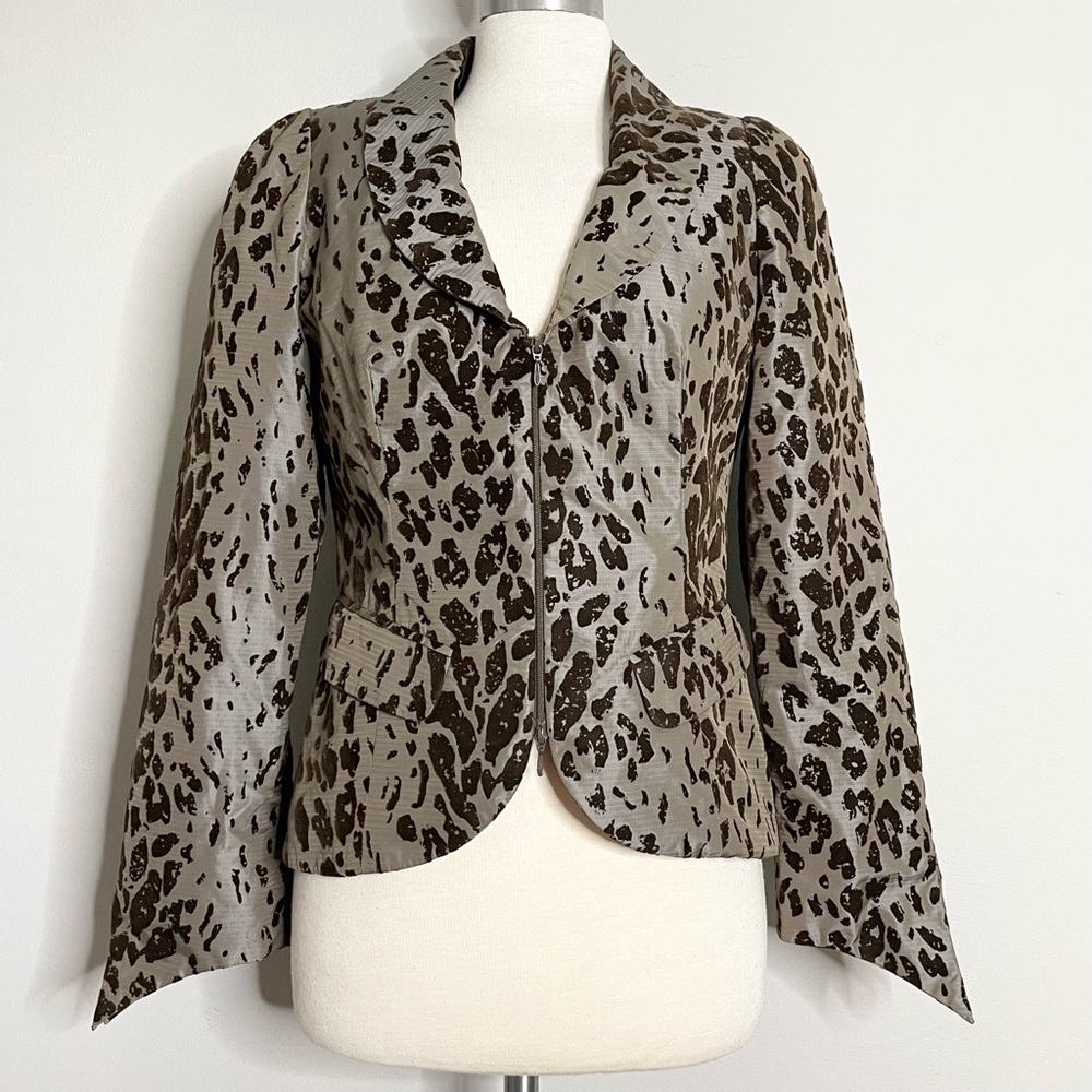 ANNE FONTAINE Virginie Leopard Print Zip Up Evening Jacket Blazer
